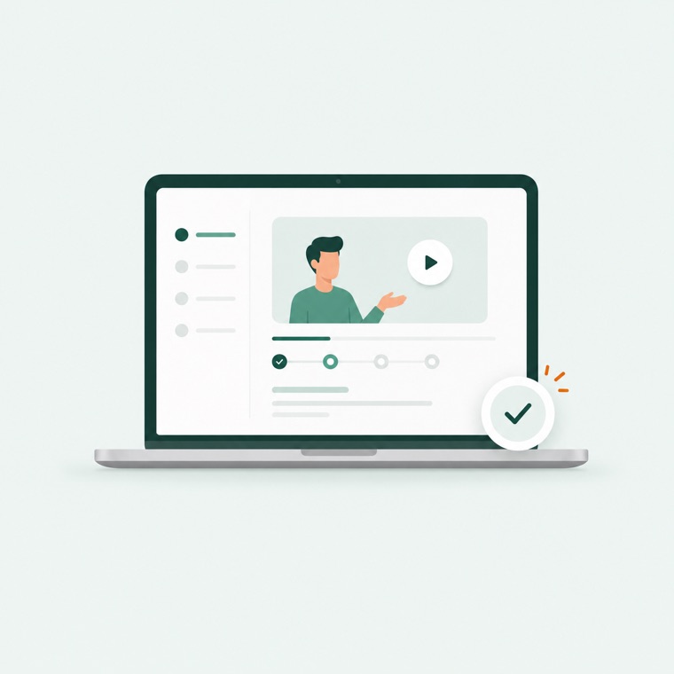 Illustratie: een laptop met een module en een verteller in beeld.